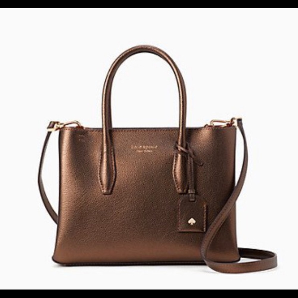 Kate Spade Small Eva Satchel Ash Metallic (Bronze) Zip Top With Dust Bag